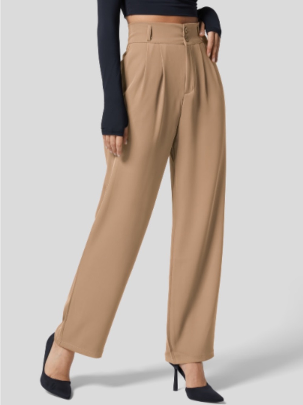 HALARA High-Waist Wide Leg Pants in Camel Beige